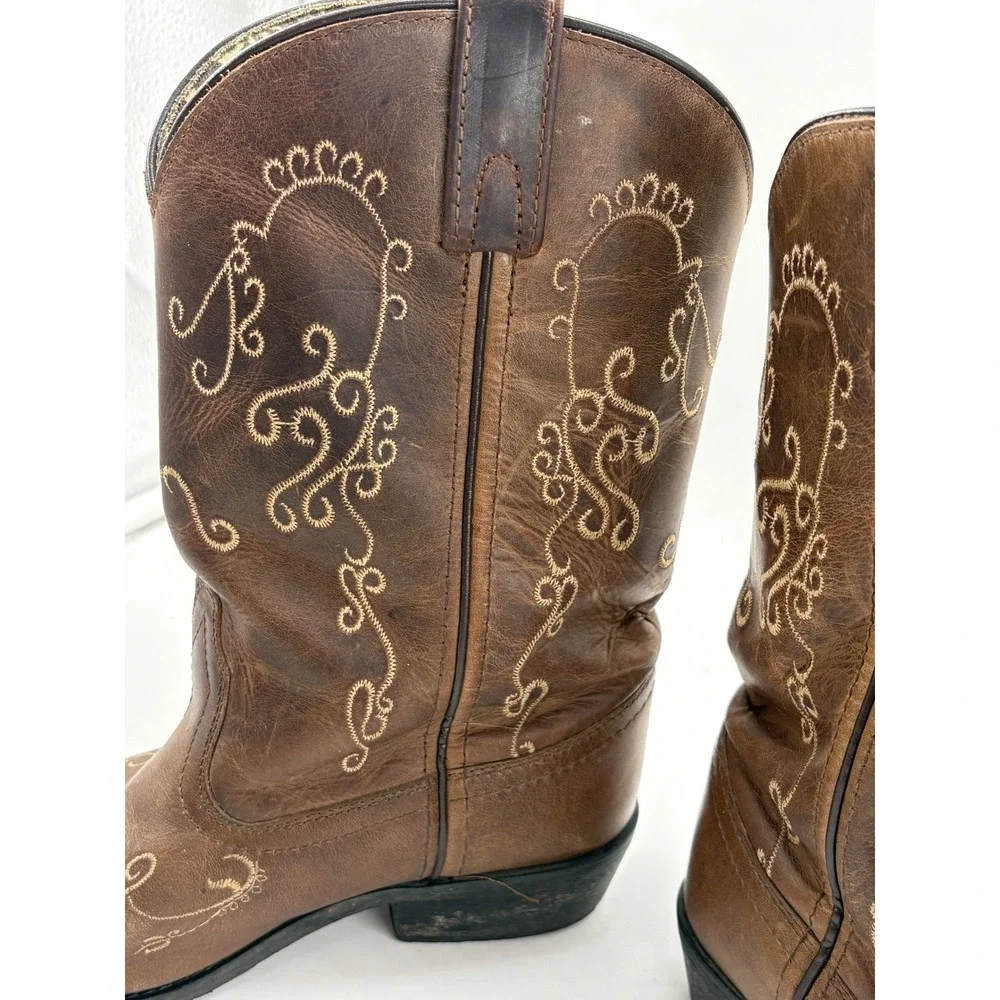 Smoky Mountain Youth Jolene Cowgirl Boots 4Y Brown Leather Snip Toe Embroidered